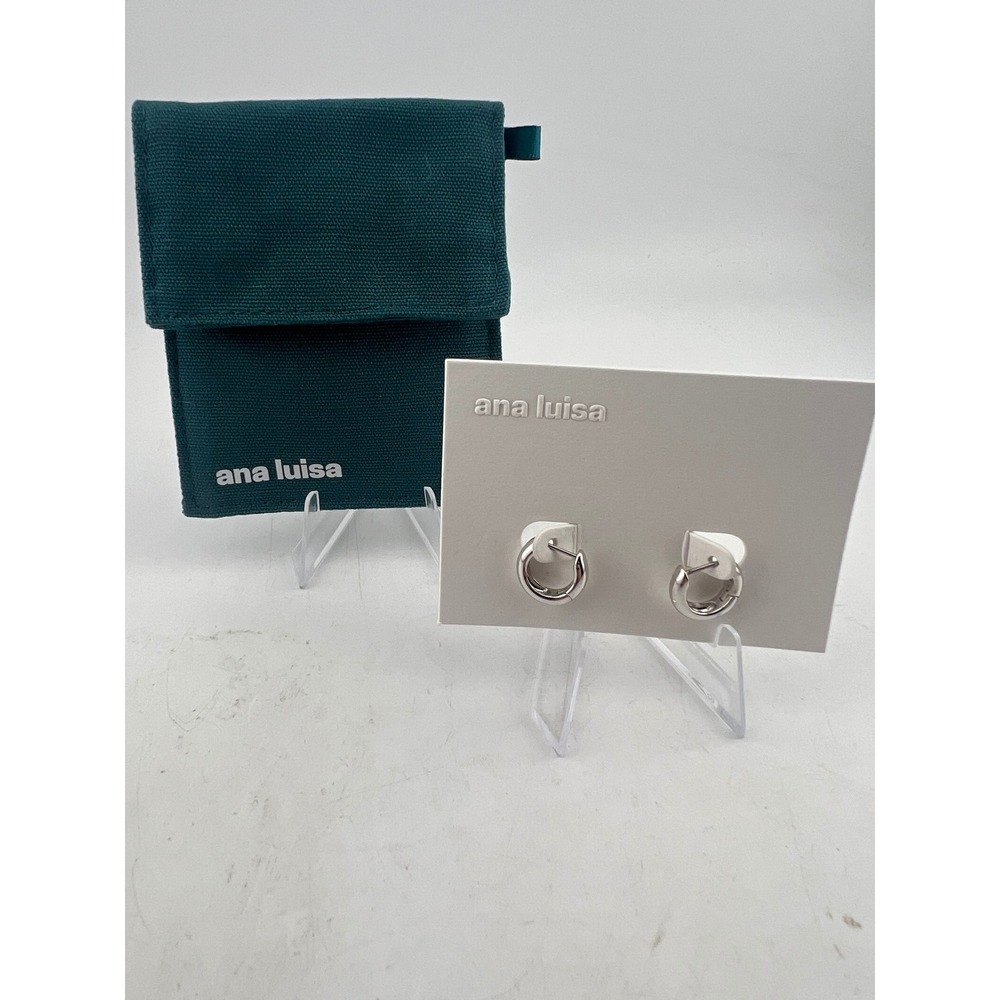 Ana Luisa Alyssa Hoops Silver Tone Huggie Earrings PID 191320 with Pouch